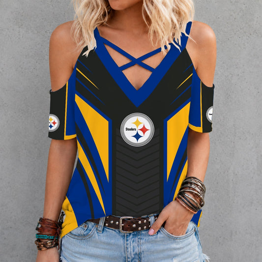 [TOUCHDOWN DEAL] NEW CUSTOMIZED NFL14 PSB PITTSBURGH STEELERS CRISS CROSS V-NECK TOP