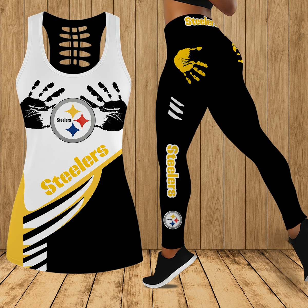 [TOUCHDOWN DEAL] NEW CUSTOMIZED NFL14 PSB PITTSBURGH STEELERS HOLLOW TANK TOP & LEGGINGS SET