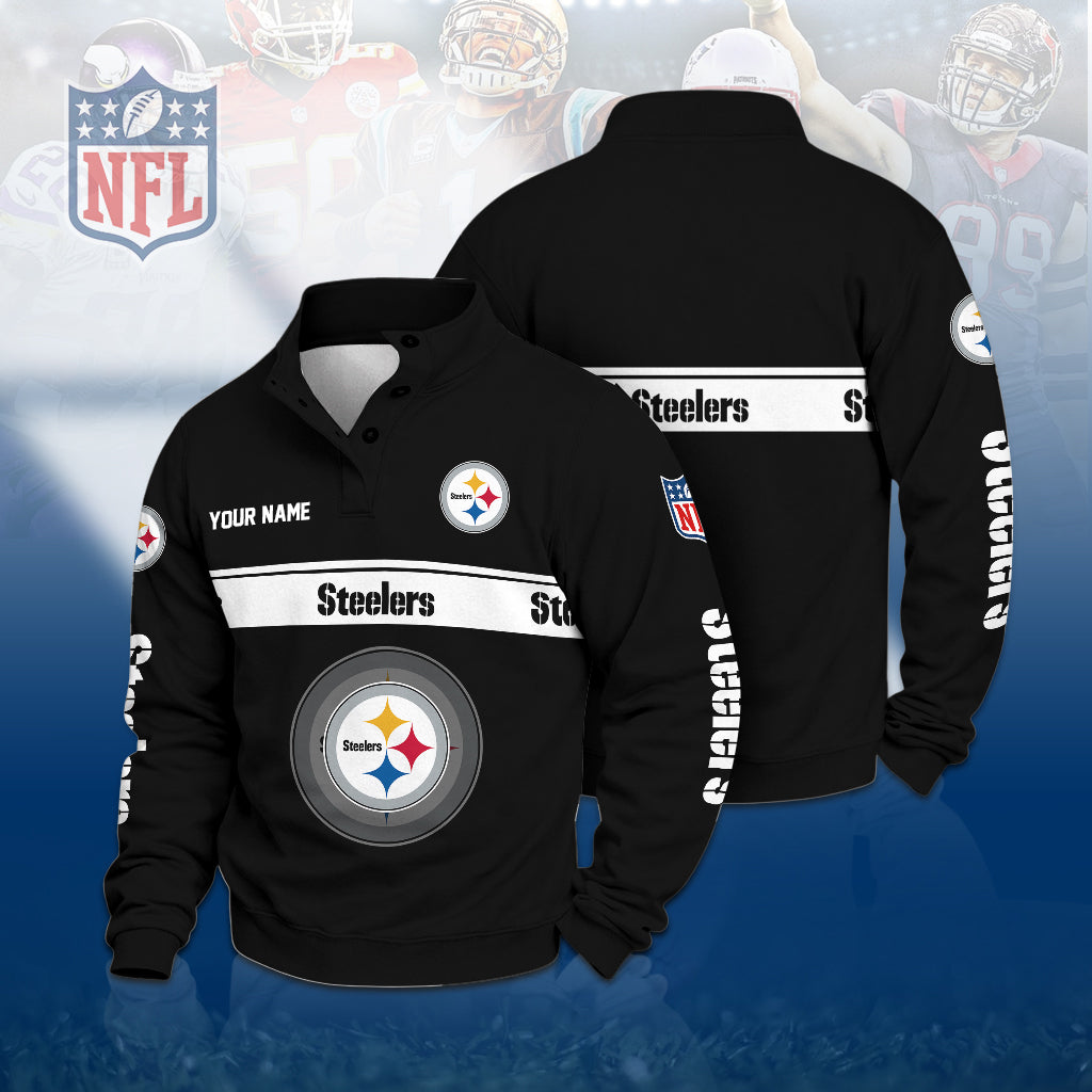 [TOUCHDOWN DEAL] NEW CUSTOMIZED NFL14 PSB THE STEELERS QUARTER-BUTTON STAND-COLLAR SWEATSHIRT