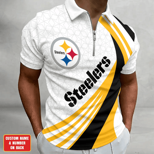 [TOUCHDOWN DEAL] NEW CUSTOMIZED NFL14 PSB PITTSBURGH STEELERS ZIP POLO SHIRT