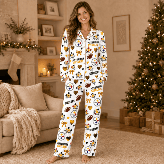 [TOUCHDOWN DEAL] NEW CUSTOMIZED NFL14 PSB PITTSBURGH STEELERS HALLOWEEN LONG PAJAMAS SET