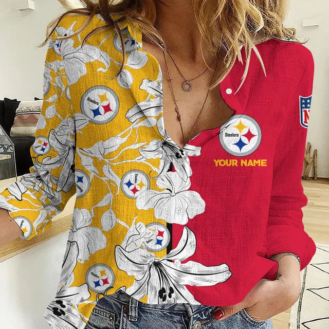 [TOUCHDOWN DEAL] NEW CUSTOMIZED NFL14 PSB PITTSBURGH STEELERS WOMEN CASUAL SHIRT FOR FAN