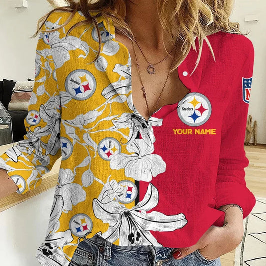 [TOUCHDOWN DEAL] NEW CUSTOMIZED NFL14 PSB PITTSBURGH STEELERS WOMEN CASUAL SHIRT FOR FAN