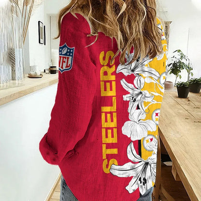 [TOUCHDOWN DEAL] NEW CUSTOMIZED NFL14 PSB PITTSBURGH STEELERS WOMEN CASUAL SHIRT FOR FAN