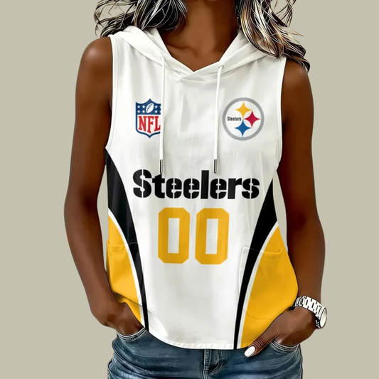 [TOUCHDOWN DEAL] NEW CUSTOMIZED NFL14 PSB PITTSBURGH STEELERS WOMEN'S SLEEVELESS HOODED POCKET TANK TOP
