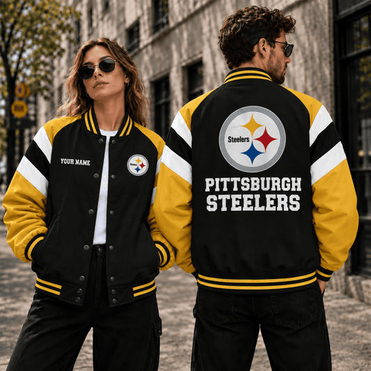 [TOUCHDOWN DEAL] NEW CUSTOMIZED NFL14 PSB PITTSBURGH STEELERS SATIN VARSITY & BASEBALL JACKET