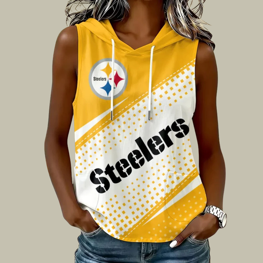 [TOUCHDOWN DEAL] NEW CUSTOMIZED NFL14 PSB PITTSBURGH STEELERS WOMEN'S SLEEVELESS HOODED POCKET TANK TOP