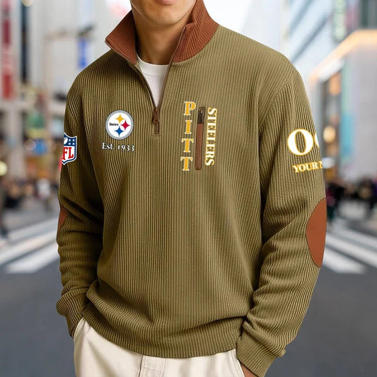 [TOUCHDOWN DEAL] NEW CUSTOMIZED NFL14 PSB PITTSBURGH STEELERS MULTICOLOR STRIPED QUATER ZIP SWEATSHIRT