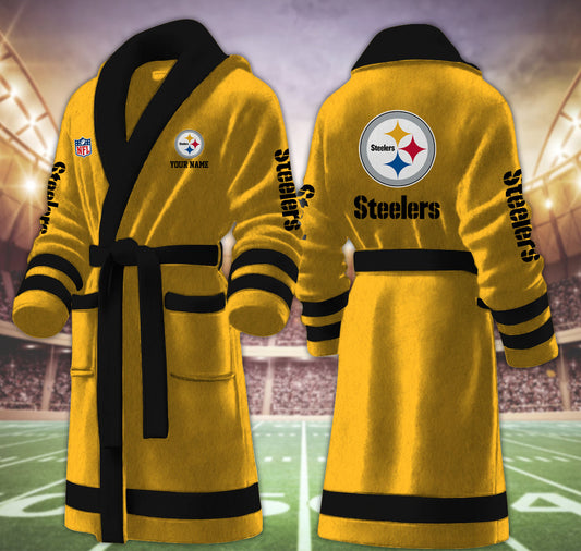 [TOUCHDOWN DEAL] NEW CUSTOMIZED NFL14 PSB PITTSBURGH STEELERS MULTICOLOR FLEECE BATHROBE