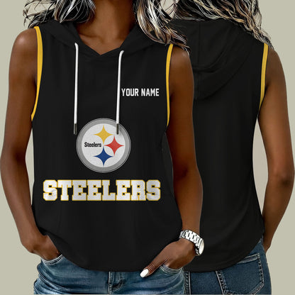 [TOUCHDOWN DEAL] NEW CUSTOMIZED NFL14 PSB PITTSBURGH STEELERS WOMEN'S SLEEVELESS HOODED POCKET TANK TOP
