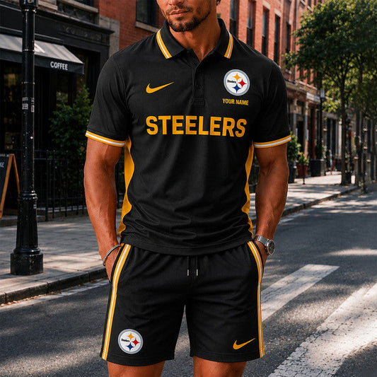 [TOUCHDOWN DEAL] NEW CUSTOMIZED NFL14 PSB PITTSBURGH STEELERS POLO SHIRT & SHORT PANTS