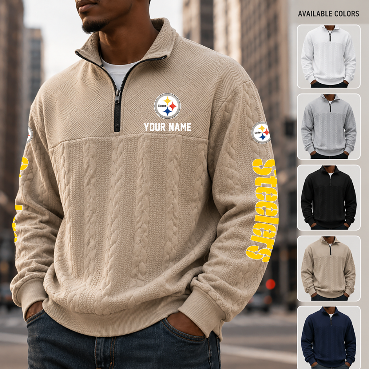 [TOUCHDOWN DEAL] NEW CUSTOMIZED NFL14 PSB PITTSBURGH STEELERS MULTICOLOR QUARTER-ZIP SWEATSHIRT
