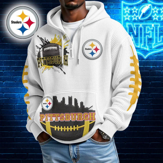 [TOUCHDOWN DEAL] NEW CUSTOMIZED NFL14 PSB PITTSBURGH STEELERS WAFFLE FULL ZIP HOODIE