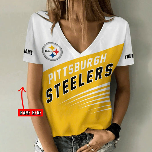 [TOUCHDOWN DEAL] NEW CUSTOMIZED NFL14 PSB PITTSBURGH STEELERS V-NECK FEMALE SHIRT