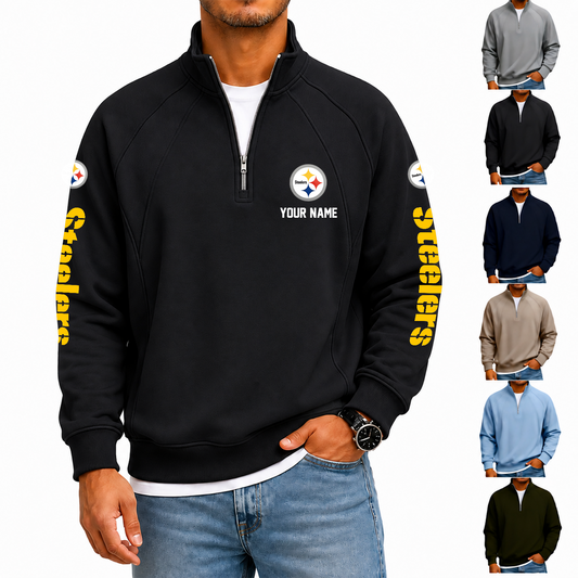 [TOUCHDOWN DEAL] NEW CUSTOMIZED NFL14 PSB PITTSBURGH STEELERS MEN'S QUARTER ZIP PULLOVER