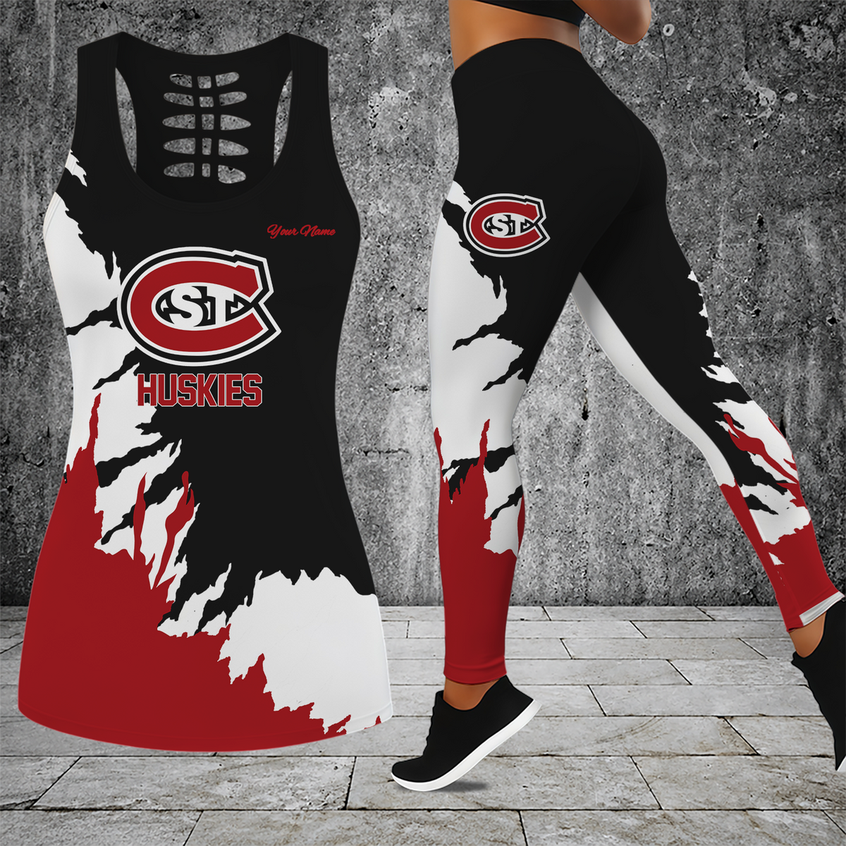 [PUCK DROP DEAL] NEW CUSTOMIZED NCAA MFF14 SCH ST. CLOUD STATE HUSKIES HOLLOW TANK TOP & LEGGINGS SET
