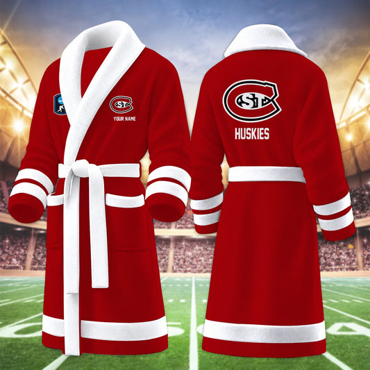 [PUCK DROP DEAL] NEW CUSTOMIZED NCAA MFF14 SCH ST. CLOUD STATE HUSKIES MULTICOLOR FLEECE BATHROBE