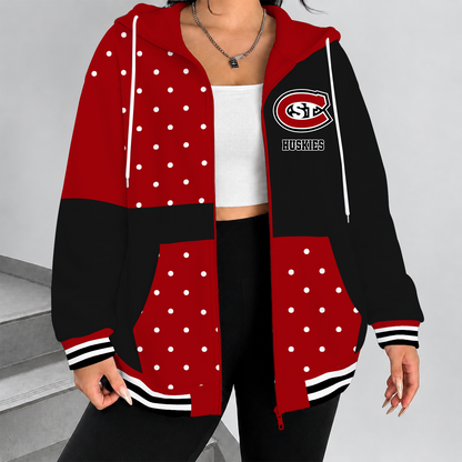 [PUCK DROP DEAL] NEW CUSTOMIZED NCAA MFF14 SCH ST. CLOUD STATE HUSKIES STRAPPY ZIP HOODIE
