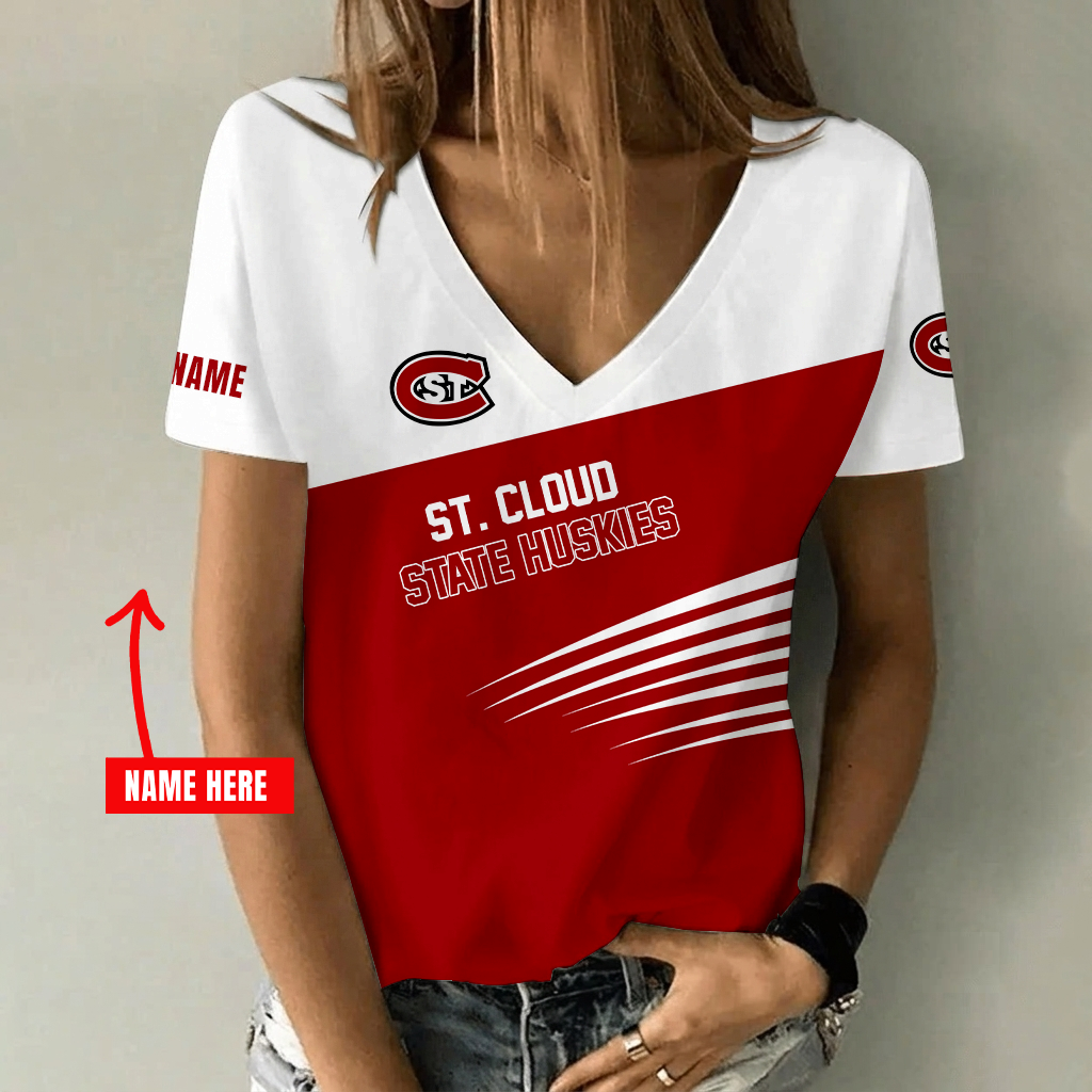 [PUCK DROP DEAL] NEW CUSTOMIZED NCAA MFF14 SCH ST. CLOUD STATE HUSKIES V-NECK FEMALE SHIRT