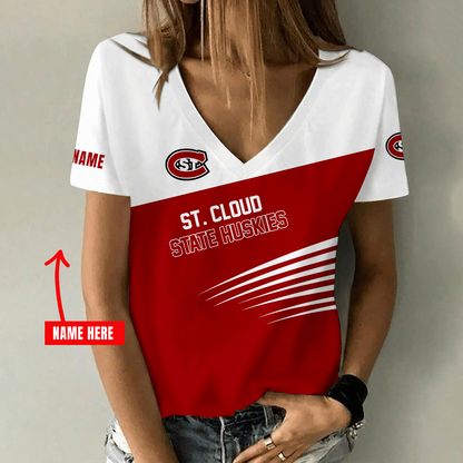 [PUCK DROP DEAL] NEW CUSTOMIZED NCAA MFF14 SCH ST. CLOUD STATE HUSKIES V-NECK FEMALE SHIRT