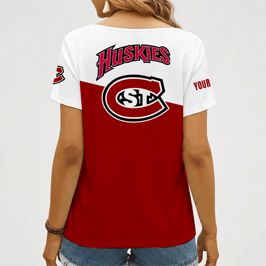[PUCK DROP DEAL] NEW CUSTOMIZED NCAA MFF14 SCH ST. CLOUD STATE HUSKIES V-NECK FEMALE SHIRT