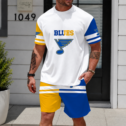 [SUPER SALE] NEW CUSTOMIZED NHL14 SLB ST. LOUIS BLUES UNISEX T-SHIRT & SHORTS SET