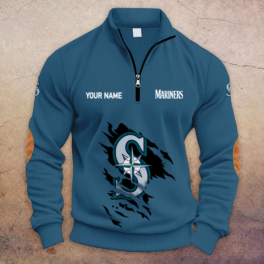 [HOMERUN DEAL] NEW CUSTOMIZED MLB14 SMS SEATTLE MARINERS MULTICOLOR STRIPED QUATER ZIP SWEATSHIRT