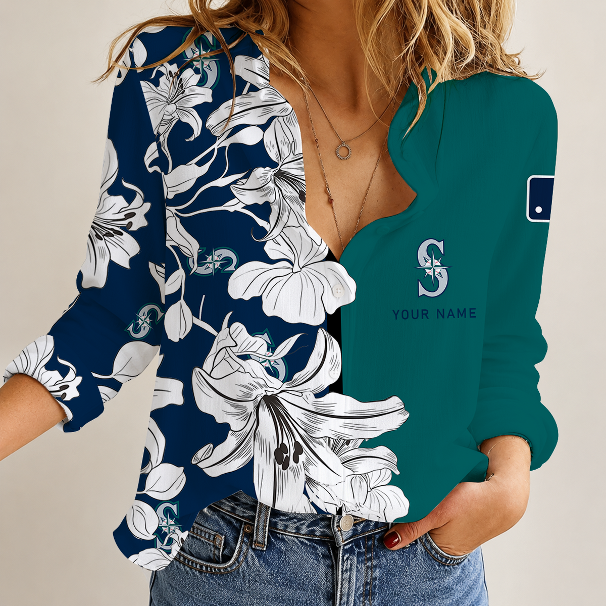 [HOMERUN DEAL] NEW CUSTOMIZED MLB14 SMS SEATTLE MARINERS WOMEN CASUAL SHIRT