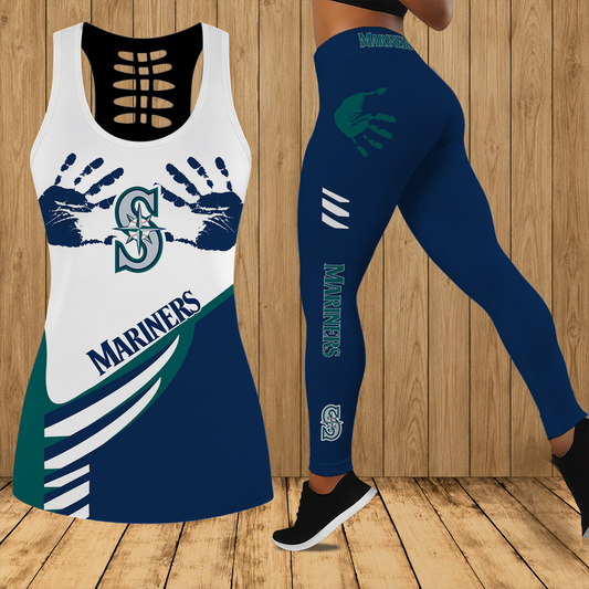 [HOMERUN DEAL] NEW CUSTOMIZED MLB14 SMS SEATTLE MARINERS HOLLOW TANK TOP & LEGGINGS SET