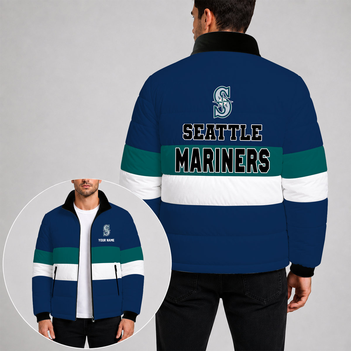 [HOMERUN DEAL] NEW CUSTOMIZED MLB 14 THE MARINERS PUFFER JACKET