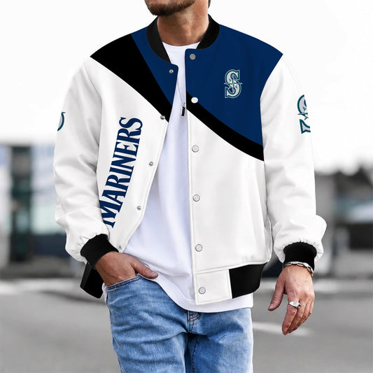 [HOMERUN DEAL] NEW CUSTOMIZED MLB14 SMS SEATTLE MARINERS SATIN VARSITY & BASEBALL JACKET