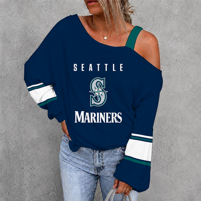 [HOMERUN DEAL] NEW CUSTOMIZED MLB14 SMS SEATTLE MARINERS WOMEN'S OFF-SHOULDER LONG SLEEVE SHIRT