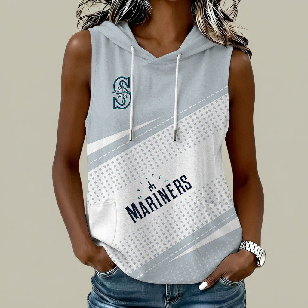 [HOMERUN DEAL] NEW CUSTOMIZED MLB14 SMS SEATTLE MARINERS WOMEN'S SLEEVELESS HOODED POCKET TANK TOP