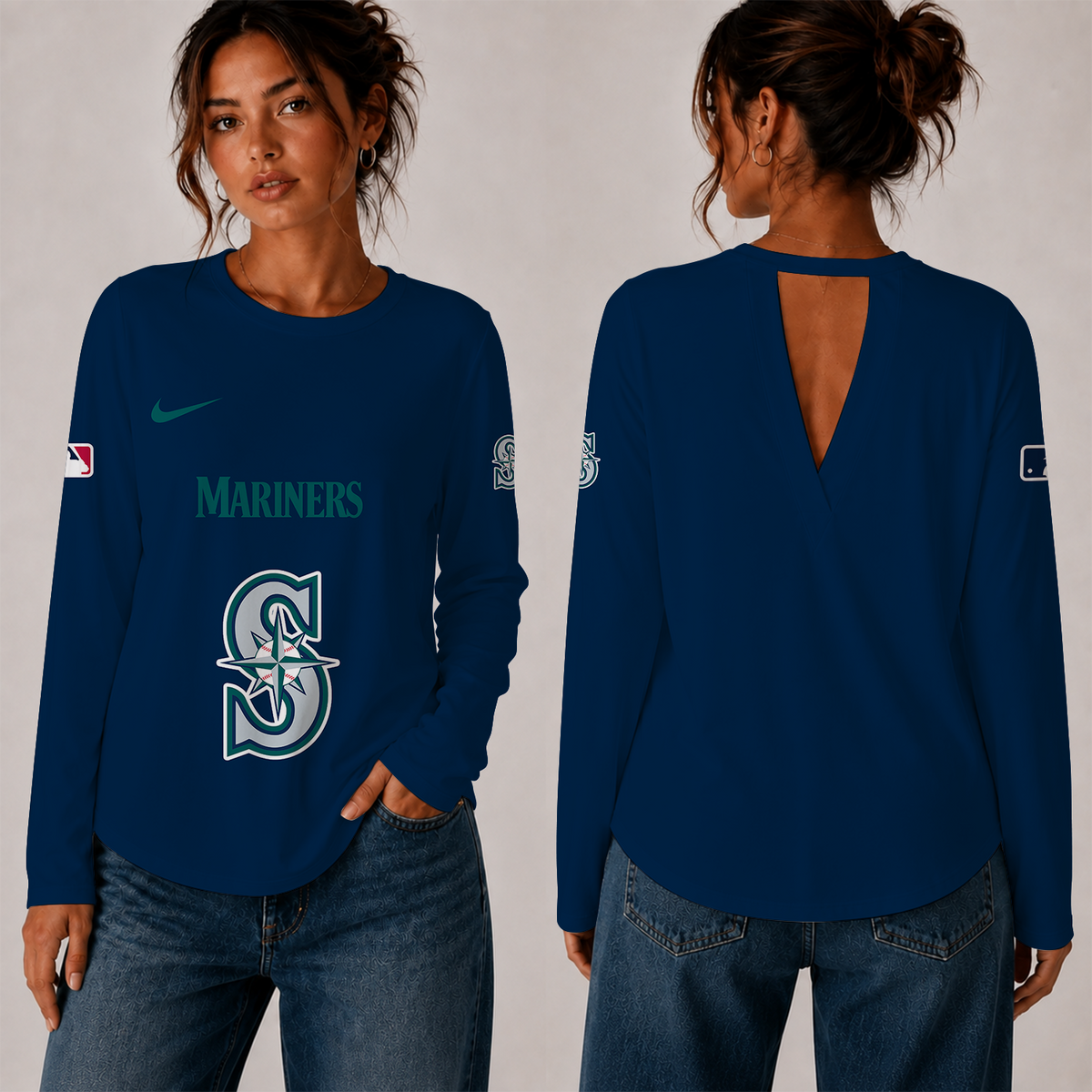 [HOMERUN DEAL] NEW CUSTOMIZED MLB14 SMS THE MARINERS WOMEN'S BACK V-CUT LONG-SLEEVE SHIRT