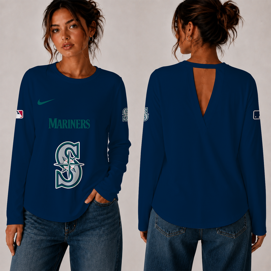 [HOMERUN DEAL] NEW CUSTOMIZED MLB14 SMS THE MARINERS WOMEN'S BACK V-CUT LONG-SLEEVE SHIRT