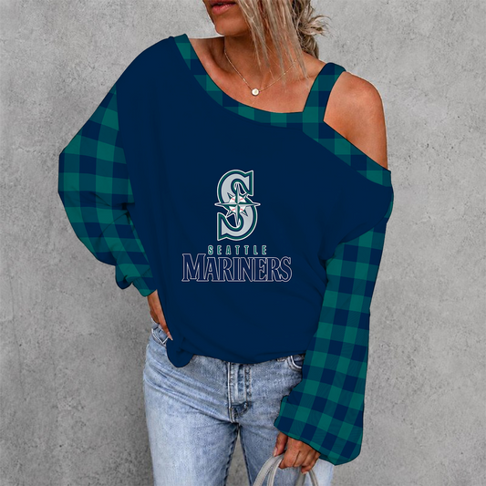 [HOMERUN DEAL] NEW CUSTOMIZED MLB14 SMS SEATTLE MARINERS WOMEN'S OFF-SHOULDER LONG SLEEVE SHIRT
