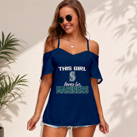 [HOMERUN DEAL] NEW CUSTOMIZED MLB14 SMS SEATTLE MARINERS WOMEN'S STRAPPY OFF-SHOULDER TOP