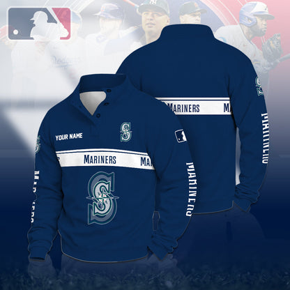 [HOMERUN DEAL] NEW CUSTOMIZED MLB14 SMS SEATTLE MARINERS QUARTER-BUTTON SWEATSHIRT