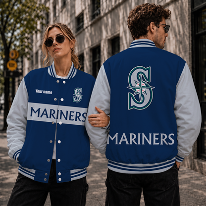[HOMERUN DEAL] NEW CUSTOMIZED MLB14 SMS SEATTLE MARINERS SATIN VARSITY & BASEBALL JACKET