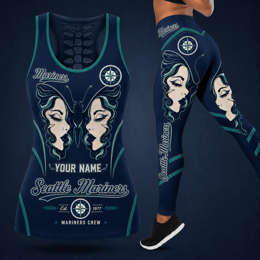 [HOMERUN DEAL] NEW CUSTOMIZED MLB14 SMS SEATTLE MARINERS HOLLOW TANK TOP & LEGGINGS SET