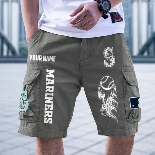 [HOMERUN DEAL] NEW CUSTOMIZED MLB14 SMS SEATTLE MARINERS MEN'S CARGO SHORTS