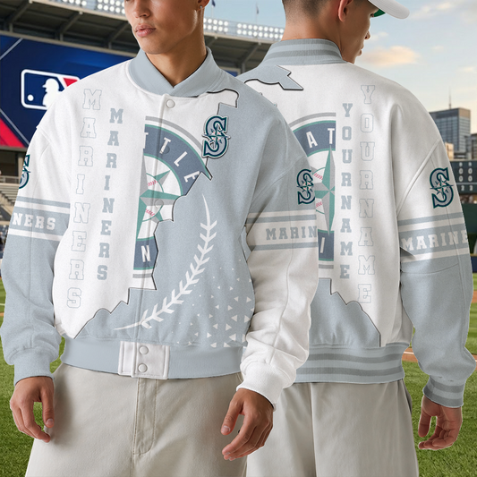 [HOMERUN DEAL] NEW CUSTOMIZED MLB14 SMS SEATTLE MARINERS SATIN VARSITY & BASEBALL JACKET