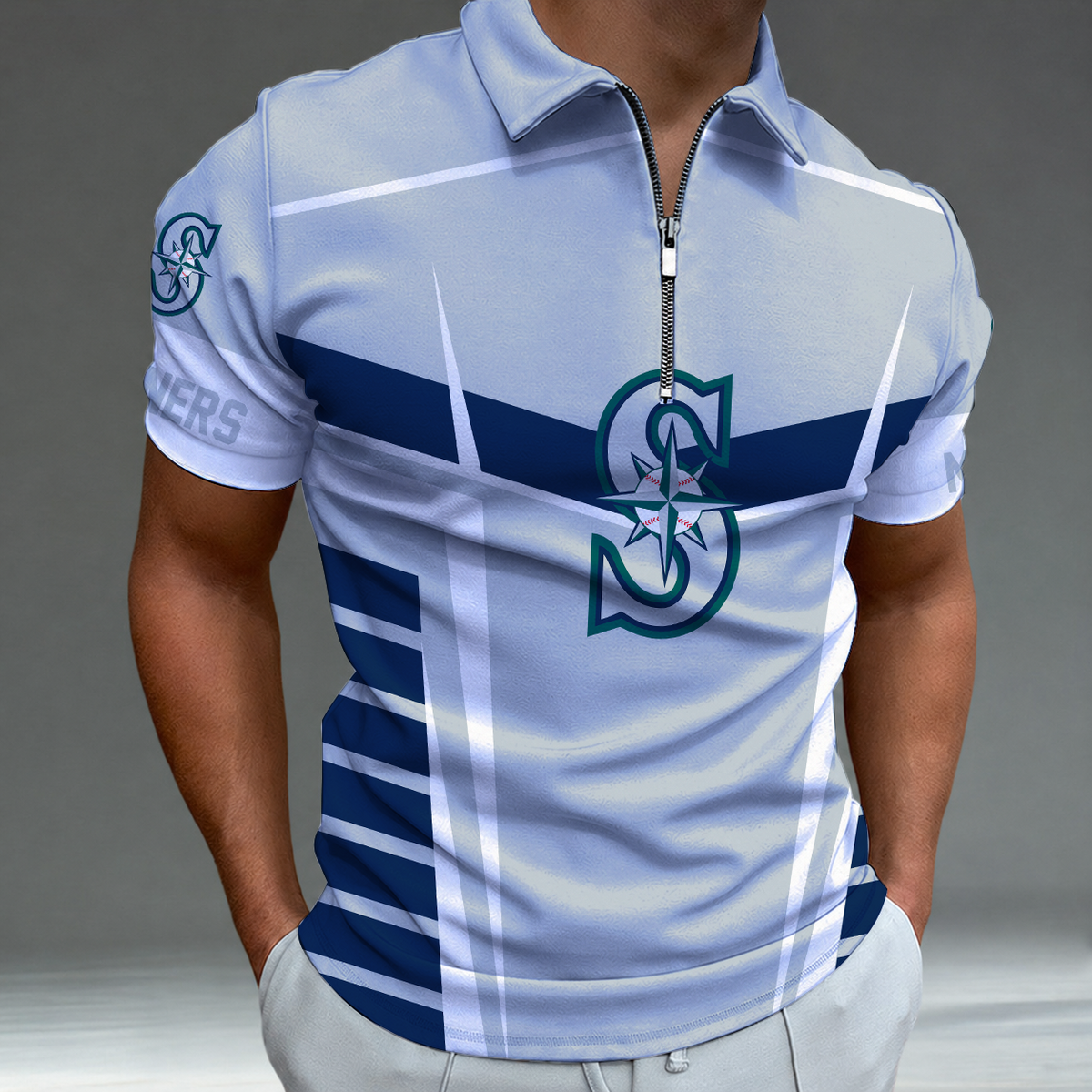 [HOMERUN DEAL] NEW CUSTOMIZED MLB14 SMS SEATTLE MARINERS ZIP POLO SHIRT