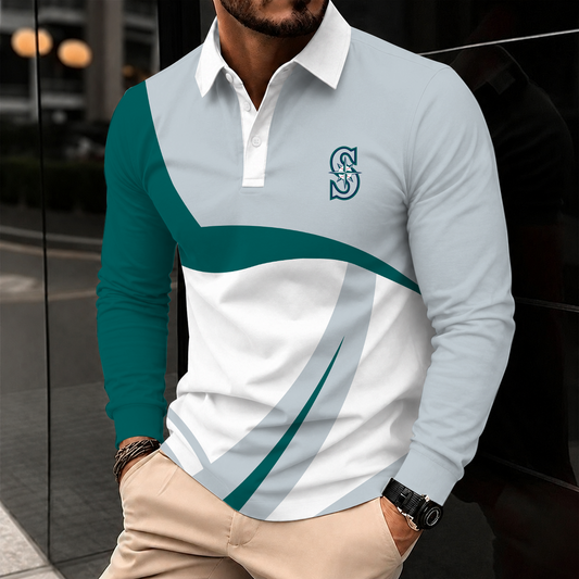 [HOMERUN DEAL] NEW CUSTOMIZED MLB14 SMS SEATTLE MARINERS MEN'S LONG SLEEVE POLO