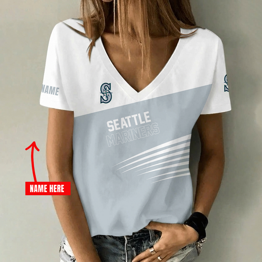 [HOMERUN DEAL] NEW CUSTOMIZED MLB14 SMS SEATTLE MARINERS V-NECK FEMALE SHIRT