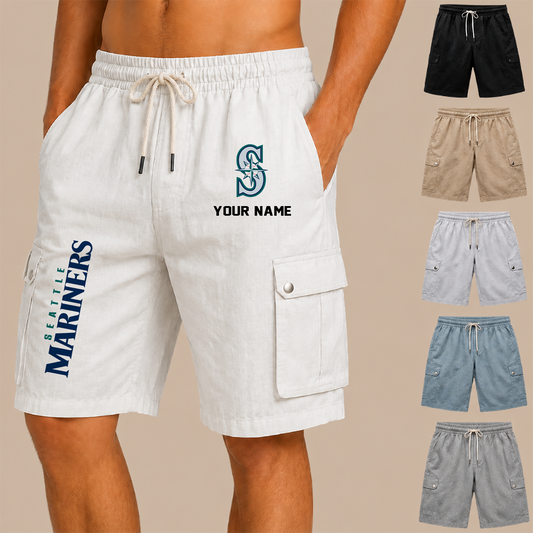 [HOMERUN DEAL] NEW CUSTOMIZED MLB14 SMS SEATTLE MARINERS MEN'S DRAWSTRING CARGO SHORTS
