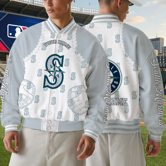 [HOMERUN DEAL] NEW CUSTOMIZED MLB14 SMS SEATTLE MARINERS SATIN VARSITY & BASEBALL JACKET