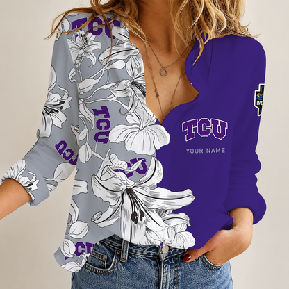 [HOMERUN DEAL] NEW CUSTOMIZED NCAA CWS14 THF TCU HORNED FROGS WOMEN CASUAL SHIRT