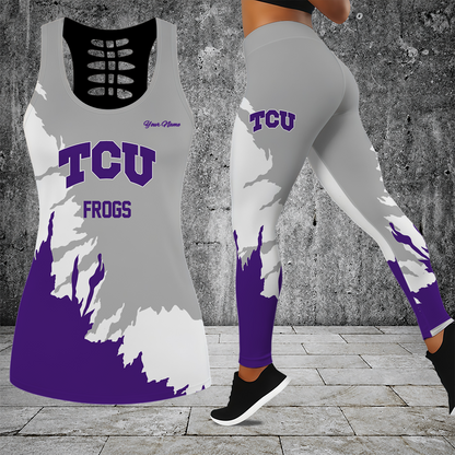 [HOMERUN DEAL] NEW CUSTOMIZED NCAA CWS14 THF TCU HORNED FROGS HOLLOW TANK TOP & LEGGINGS SET
