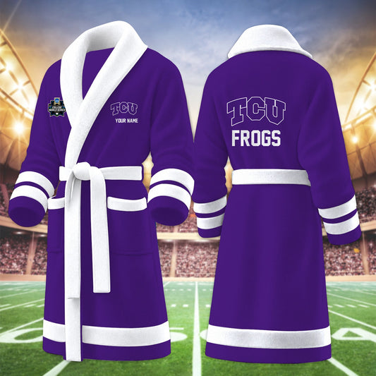 [HOMERUN DEAL] NEW CUSTOMIZED NCAA CWS14 THF TCU HORNED FROGS MULTICOLOR FLEECE BATHROBE